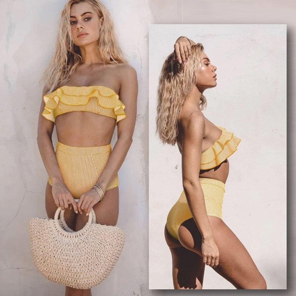 TUTORUTOR Double Flounce Bandeau High Waist Bikini NEW!!